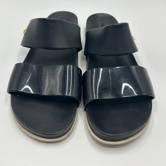 Melissa Cosmic Tortoise Shell Black Slides Size 9 Two Strap Sandals - Picture 2 of 6
